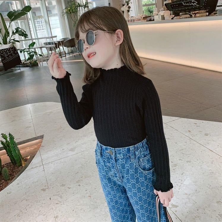 Áo Thun Tay Dài Họa Tiết Kẻ Sọc Phong Cách Hàn Quốc Thời Trang Mùa Thu Xinh Xắn Cho Bé Gái