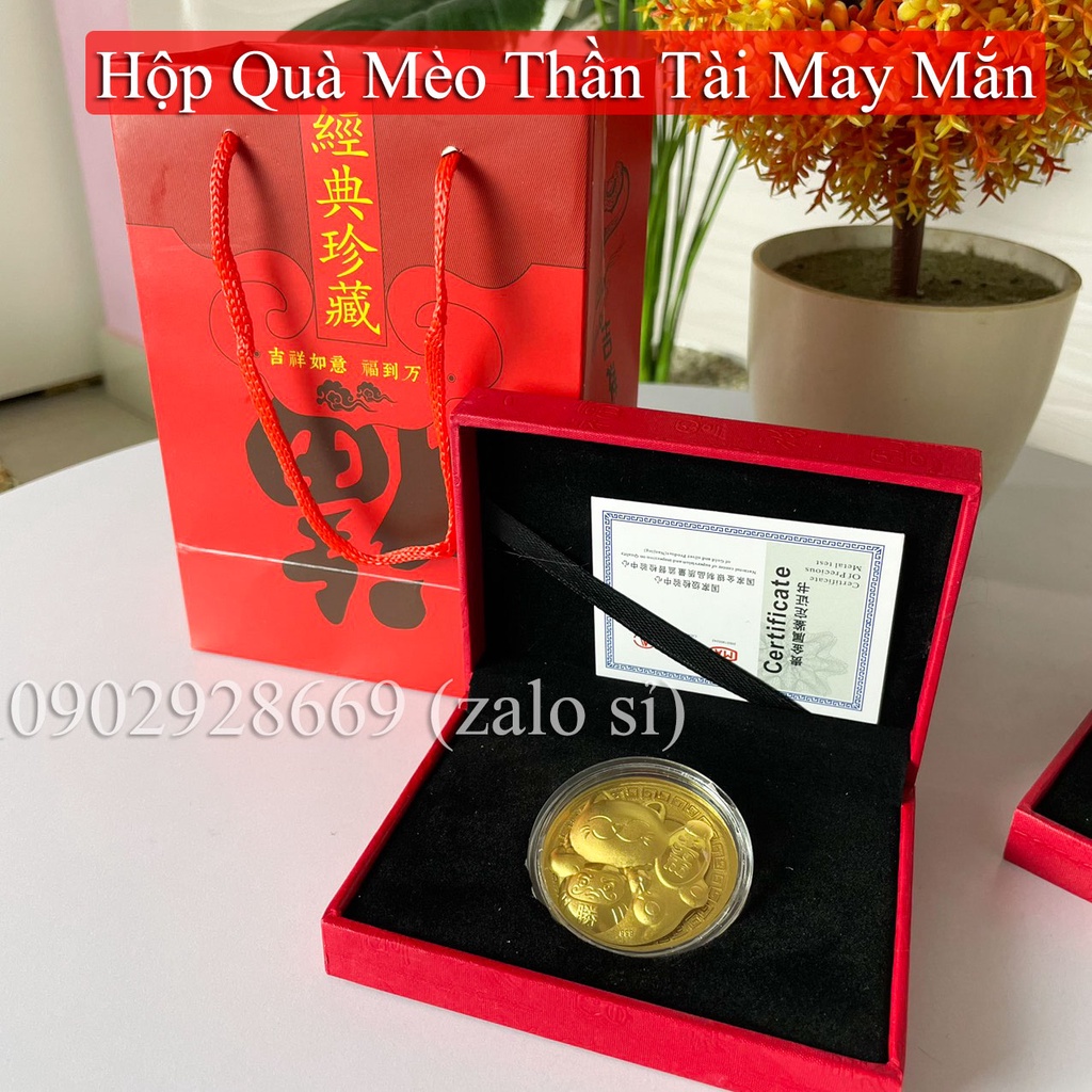 Hộp Quà Thỏi Mèo Vàng May Mắn kèm Túi Xách, quà tặng may mắn, tài lộc năm Quý Mão 2023