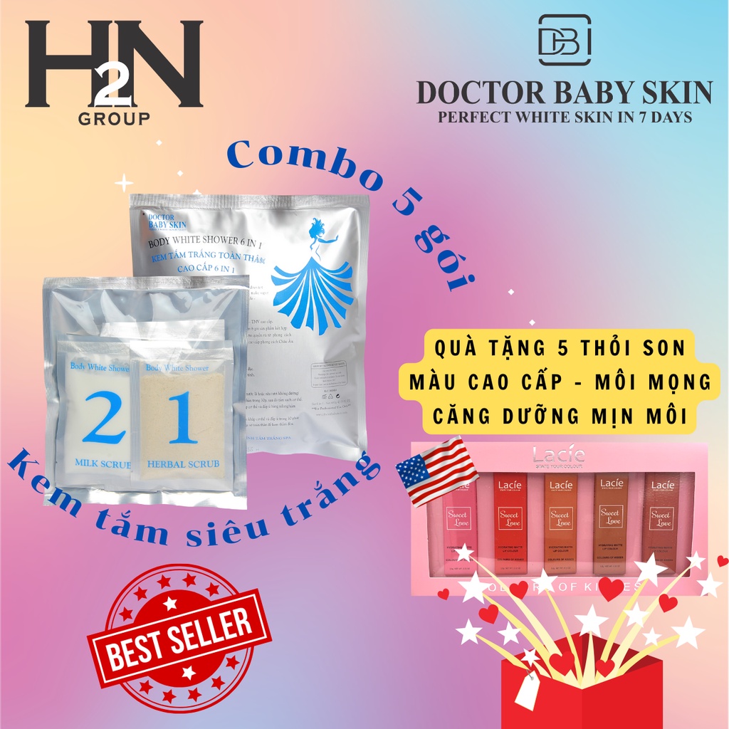 Combo 5 Gói Tắm Trắng Body White Shower 6 In 1 Doctor Baby Skin