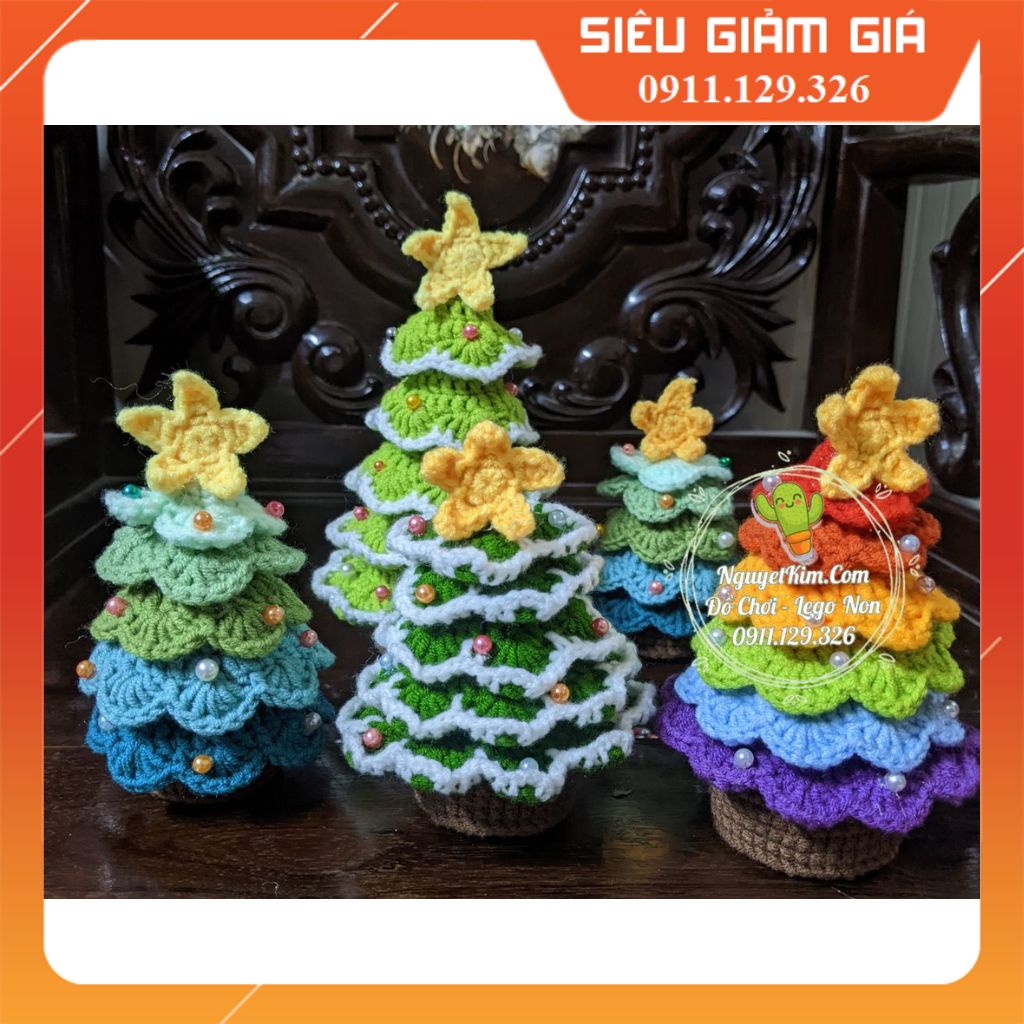 Cây Thông Giáng Sinh Noel Bằng Len Handmade - Hàng Sẵn - Tặng Kèm Đèn háy Pin