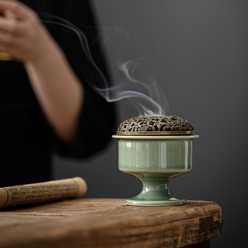 Lư xông thanh sứ - dùng cho nhang khoanh, nụ, bột