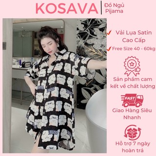 Đồ Ngủ Nữ váy ngủ lụa sơmi chất liệu satin thiết kế hình dễ thương KOSAVA
