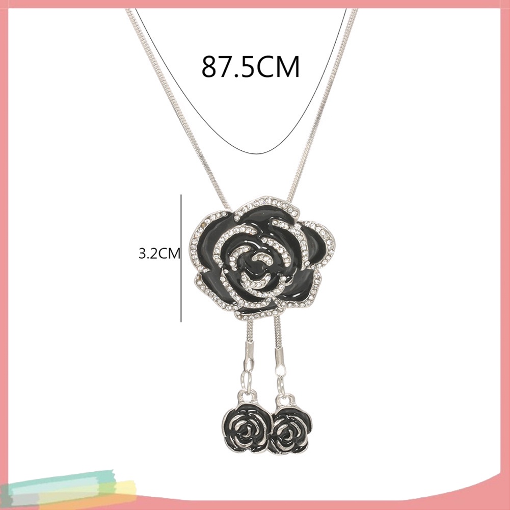 Dây Chuyền Dáng Dài Mặt Hình Hoa Hồng Đính Đá Phong Cách Vintage Cho Nữ