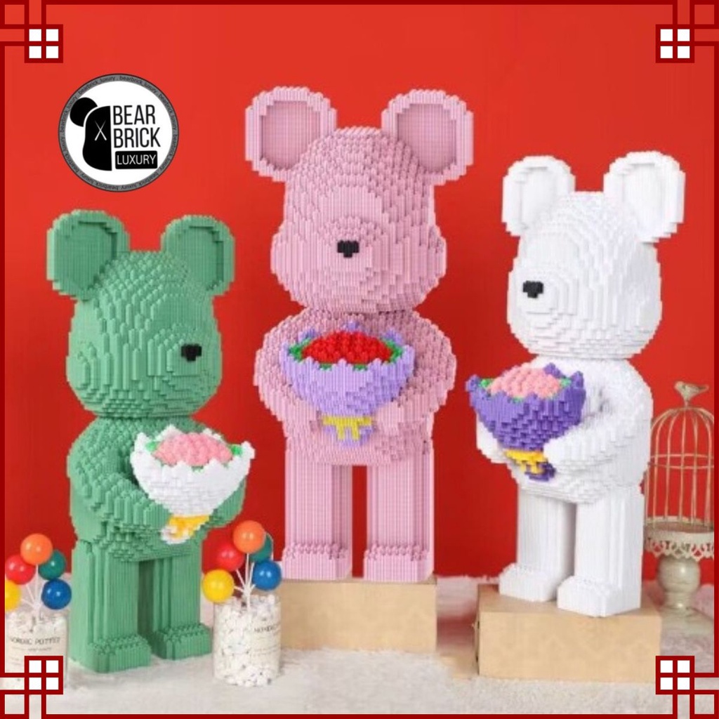 Đồ chơi xếp hình Gấu Bearbrick(sẵn hàng tặng búa,led)lắp ráp mô hình cỡ lớn 50cm bearbrick