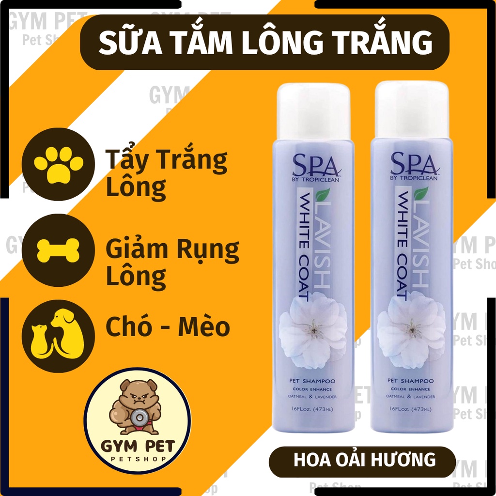 Sữa tắm cho chó mèo lông trắng Tropiclean spa White Coat 473ml - Dầu gội giúp tẩy trắng lông - 100 thiên nhiên