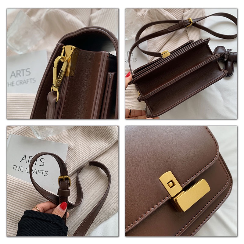 Mischa Túi Xách Da PU Đeo Vai Hình Vuông Màu Trơn Dễ Phối Đồ Hợp Thời Trang