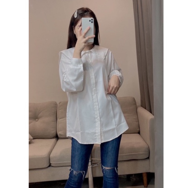Áo sơ mi trắng kiểu nữ dài tay form rộng phong cách ulzzang mẫu mới