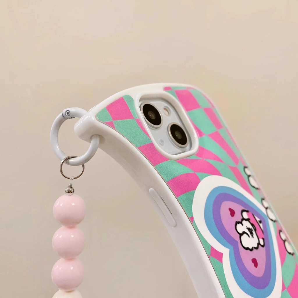 Ốp Điện Thoại Tpu Dẻo Họa Tiết Hoạt Hình Chú Thỏ Kèm Dây Đeo Ngọc Trai Cho iPhone 14 13 12 11 Pro Max 14 Plus