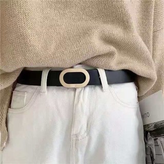Thắt lưng da khóa ovan vàng