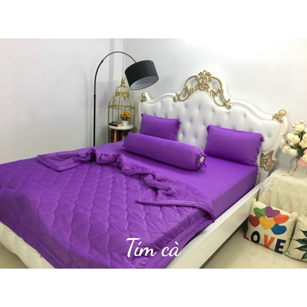 {4}Bộ ga thun 4 món màu tím- kem- hải quân-trắng- drap thun Hàn Quốc