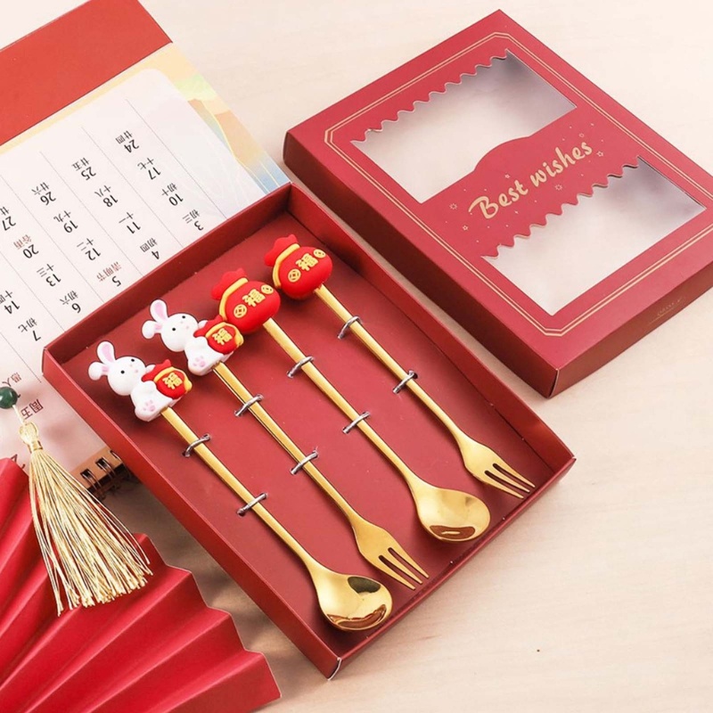 Bộ 4 Muỗng Nĩa Họa Tiết Hoạt Hình Cho Năm Mới 2023