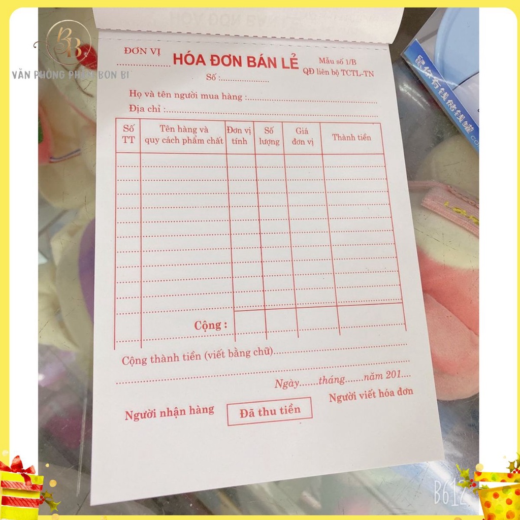 Hoá đơn bán lẻ 1 liên - 30 liên, giấy bãi bằng, loại dày, đẹp, sắc nét có ảnh thật