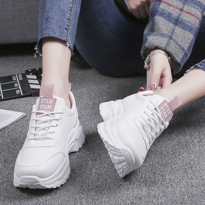 Ielgy Giày Thể Thao Da Đế Dày Phong Cách Ngọt Ngào Cho Nữ