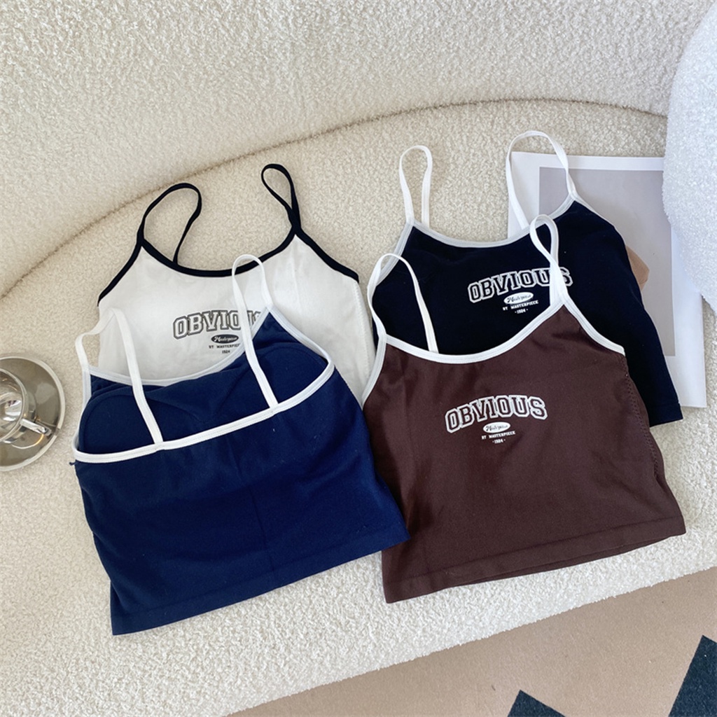 NRVP Áo tanktop co giãn phong cách Hàn Quốc với đệm ngực