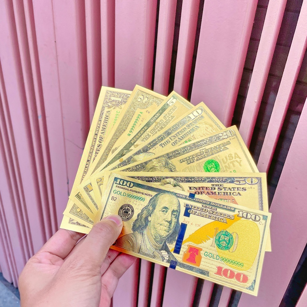 Bộ 7 tờ đô từ 1 - 100 usd may mắn, phong thuỷ, chất liệu plastic