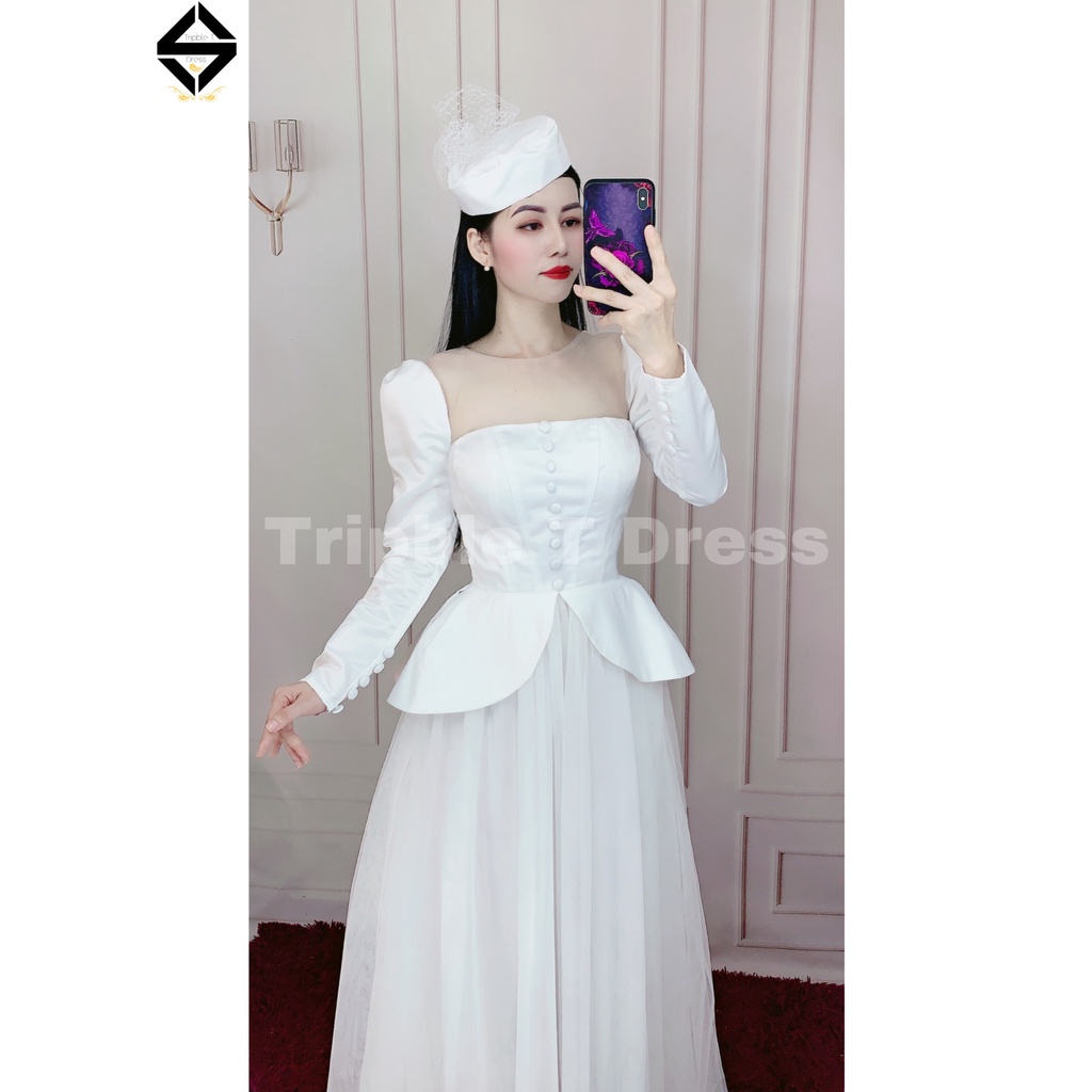 Đầm maxi mặc cưới TRIPBLE T DRESS phong cách quý tộc tặng kèm nón - size S/M/L - MS227Y