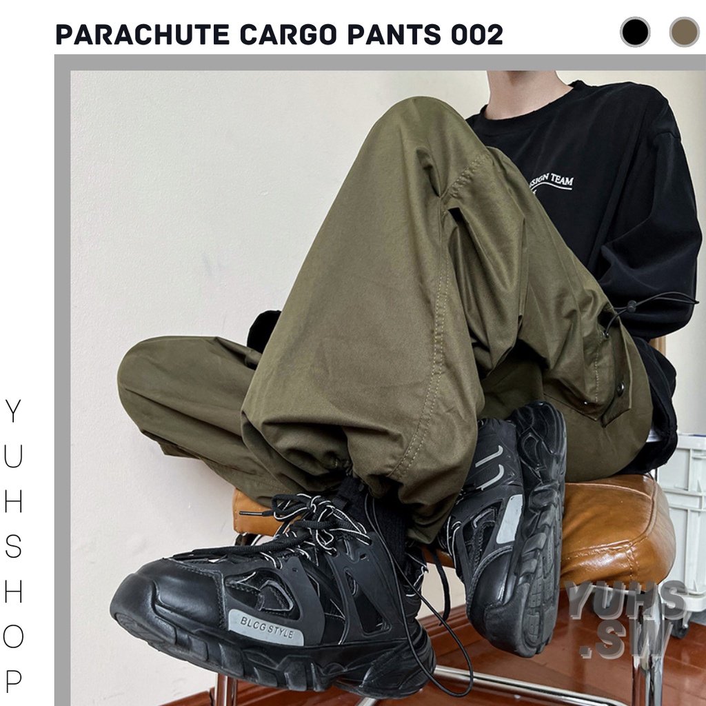 Quần Parachute Pants Kaki Dù Quần Túi Hộp Pant Phong Cách Gorpcore Streetwear Hiphop Ống Rộng YUHS