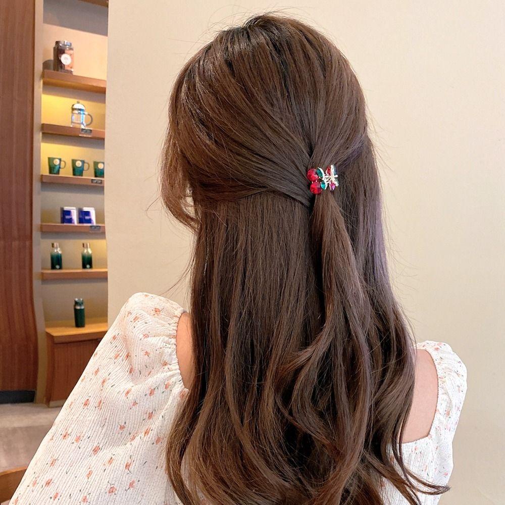 NICKOLAS Kẹp Tóc Càng Cua Mini Màu Đỏ Cherry Phong Cách Retro Cho Nữ