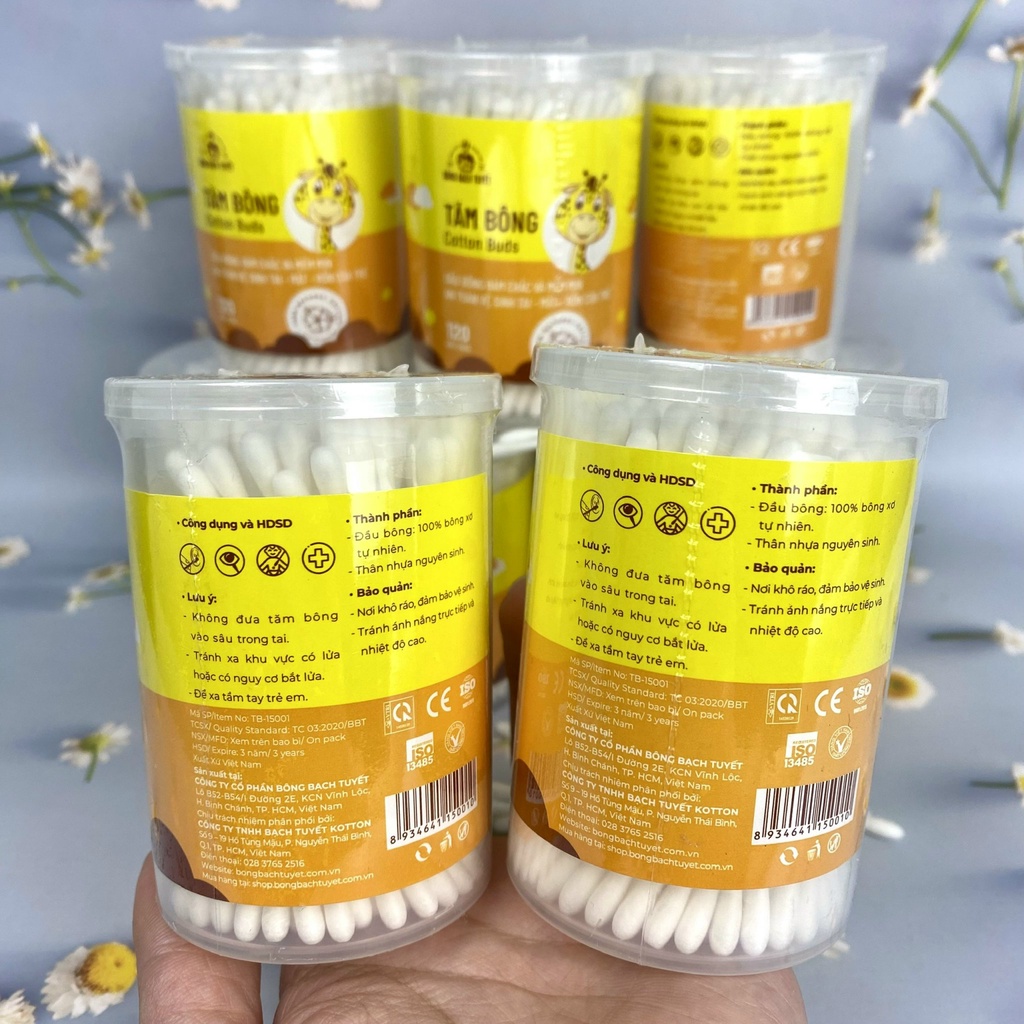 Tăm Bông HỘP TRÒN XOAY COTTON BUDS 120 QUE đầu nhỏ cho bé BÔNG BẠCH TUYẾT