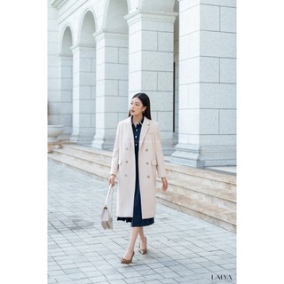 Áo măng tô dạ trơn dáng dài_be_lalya_tkm16