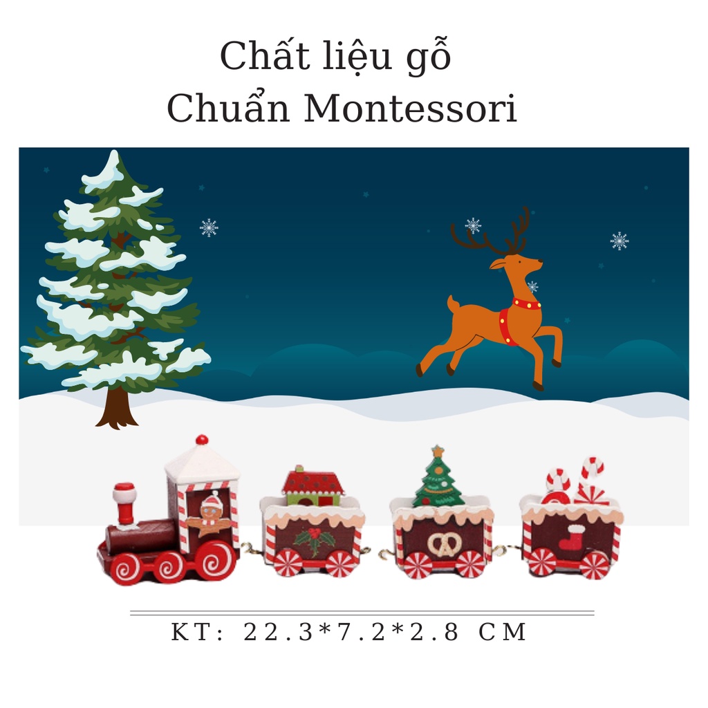 Xe đồ chơi - Đoàn tàu xe lửa trang trí giáng sinh CHẤT LIỆU GỖ MONTESSORI