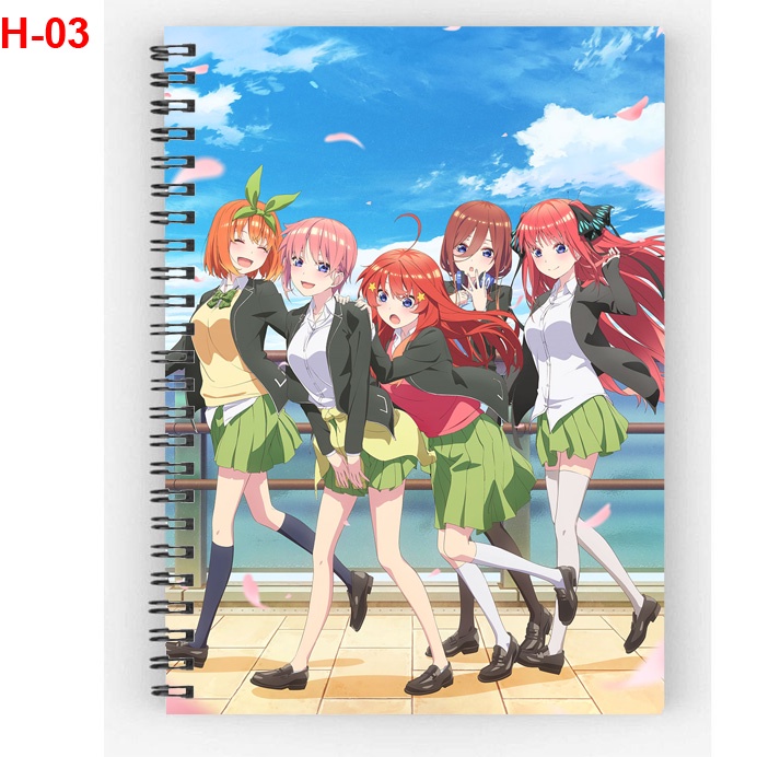 Sổ lò xo anime GoToubun no Hanayome - Nhà có 5 nàng tiên -200 trang giấy, khổ a6, nhiều mẫu