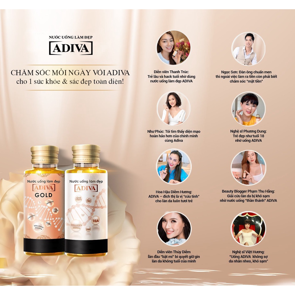 Combo 3 Hộp Nước Uống Làm Đẹp Collagen ADIVA Gold (14 Chai/Hộp)- Giúp Làn Da Căng Mịn, Giảm Nếp Nhăn Và Chống Lão Hóa