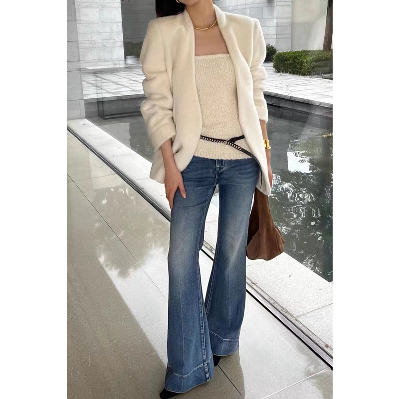 Honypove Quần Denim Dài Ống Loe Thời Trang Dành Cho Nữ