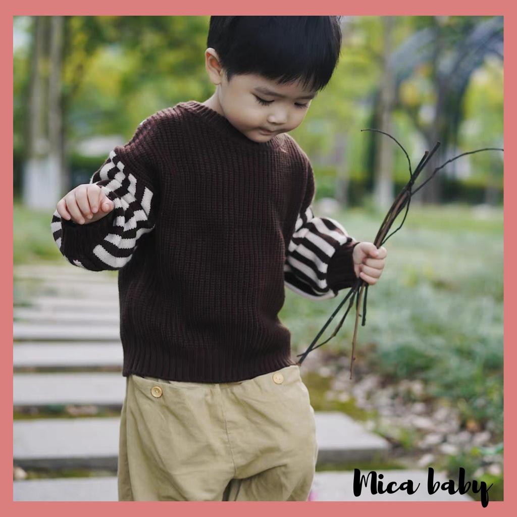 Áo len cho bé kiểu dáng cổ tròn tay sọc dọc phong cách Hàn Quốc cá tính cho bé QA67 Mica baby
