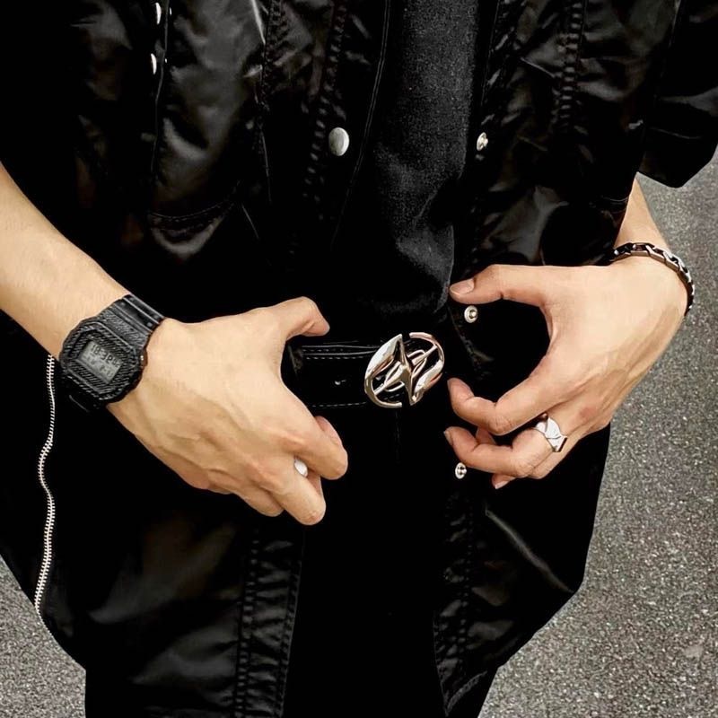 Thắt Lưng Màu Đen Khóa Kim Loại Phong Cách hip hop Thời Trang Cho Nam Và Nữ