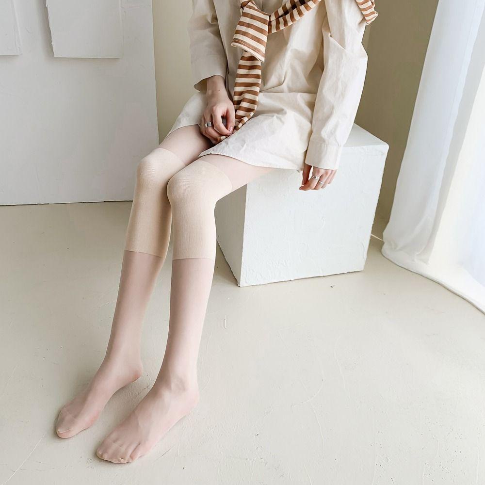 SOMEDAYZL Vớ Lụa Nylon Cao Đến Đầu Gối Thoải Mái Chống Móc Phong Cách Vintage Đơn Giản Cho Nữ