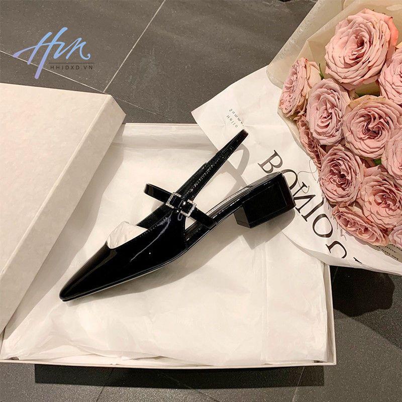 Giày Cao Gót Mũi Vuông Bằng Da Bóng Thời Trang Mùa Hè 2022 Dành Cho Nữ