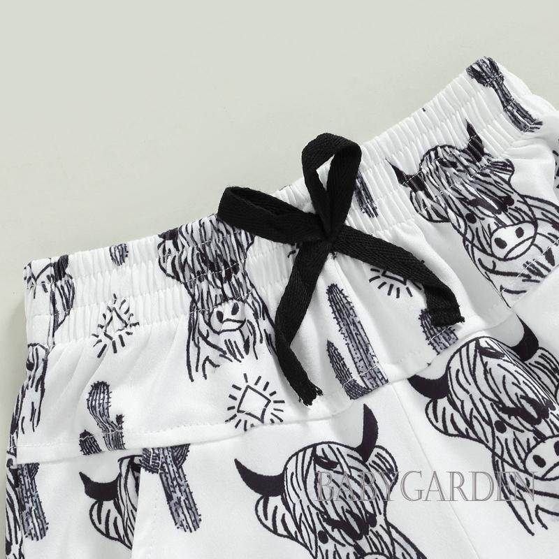 Quần Jogger Lưng Thun Co Giãn In Họa Tiết Đầu Bò Dành Cho Bé Trai 0-24 Tháng Tuổi