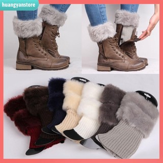 HY/ Đôi vớ ống chân dệt kim phối lông thú giữ ấm cho nữ
