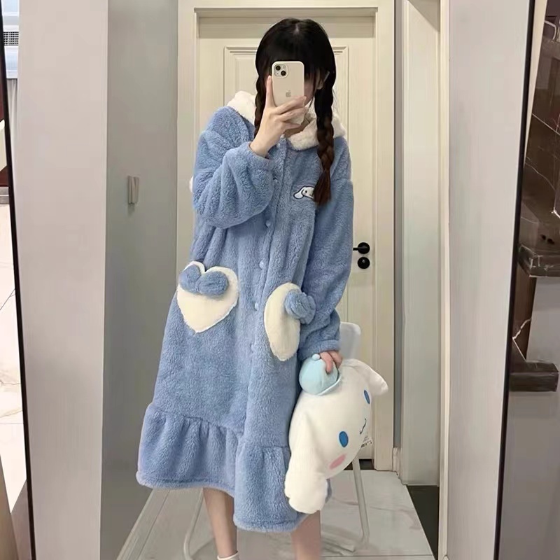 ZIMAHO Áo choàng ngủ Đầm Ngủ Vải Lông Cừu San Hô Mềm Mại In Hình Hổ Nhỏ Dễ Thương Thời Trang Thu Đông Cho Bạn Gái