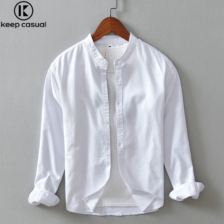 Áo Khoác Sơ Mi Oxford Tay Dài Cổ Đứng Cho Nam