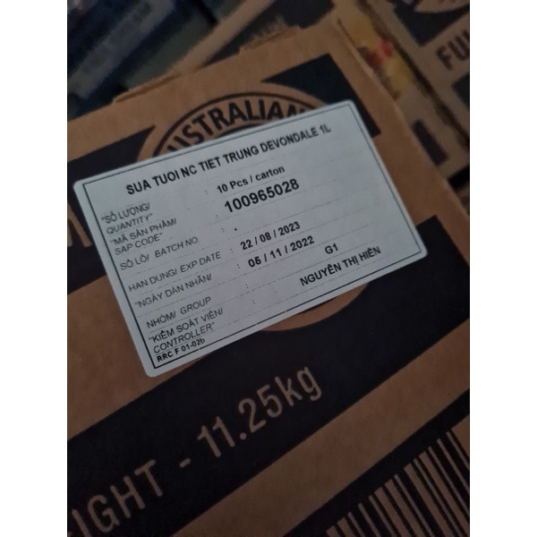 Sữa tươi nguyên kem Devondale 1 lít Úc date 6/2024 thùng 10 hộp 1 lít