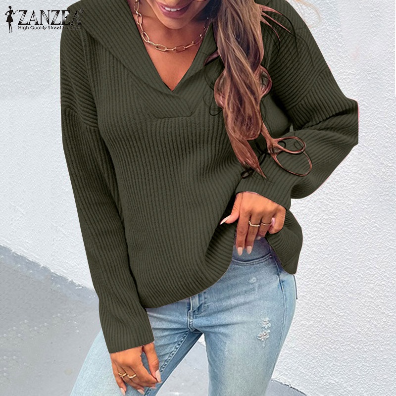 Áo thun ZANZEA dài tay cổ bẻ thời trang cho nữ