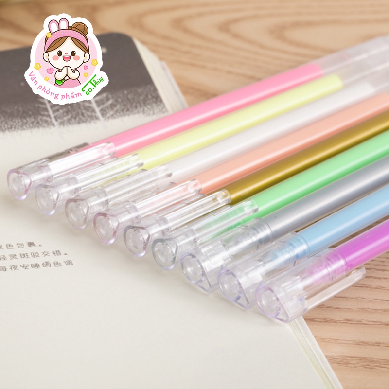 BB02 Bút gel 0.5mm nhiều màu cute nắp đậy dùng để viết calligraphy trang trí sổ dễ thương nét chữ đẹp cao cấp