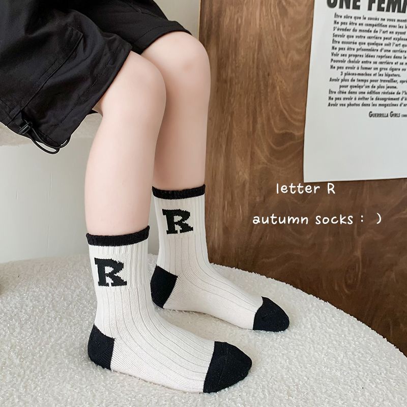 Vớ Cotton Cổ Cao Họa Tiết Kẻ Sọc Trắng Đen Phong Cách Hàn Quốc Cho Bé Gái
