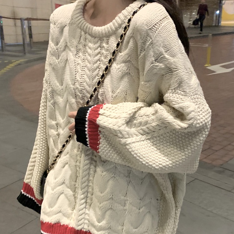 SUXI Áo Sweater Dệt Kim Tay Dài Dáng Rộng Kiểu Vintage Thời Trang Mùa Đông Cho Nữ