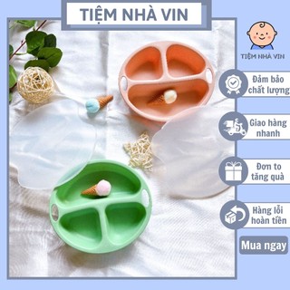 Khay ăn dặm cho bé bằng nhựa pp có nắp đậy