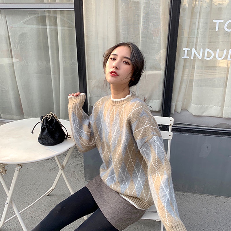 Áo sweater LENBACH dệt kim tay dài phong cách Hàn Quốc cổ điển thời trang dành cho nữ