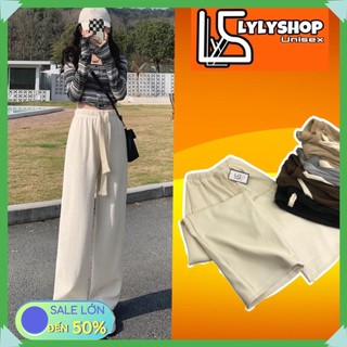Quần ống rộng nỉ nhung tăm Unisex kiểu quần dài ống suông cạp chun lưng cao có dây rút chỉnh eo mẫu hottend