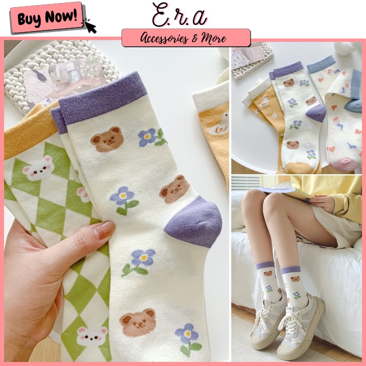 Vớ/ Tất Cổ Vừa Hoạ Tiết ERASHOP 080765 - Phù Hợp Mang Sneaker, Vải Co Giãn 4 Chiều, Đơn Giản , Rẻ Đẹp