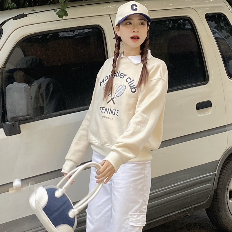 Áo Sweater Cổ Polo Style Preppy - Monstier Preppy Oldschool Sweatshirt 🤞🏻🧺🛀🏻