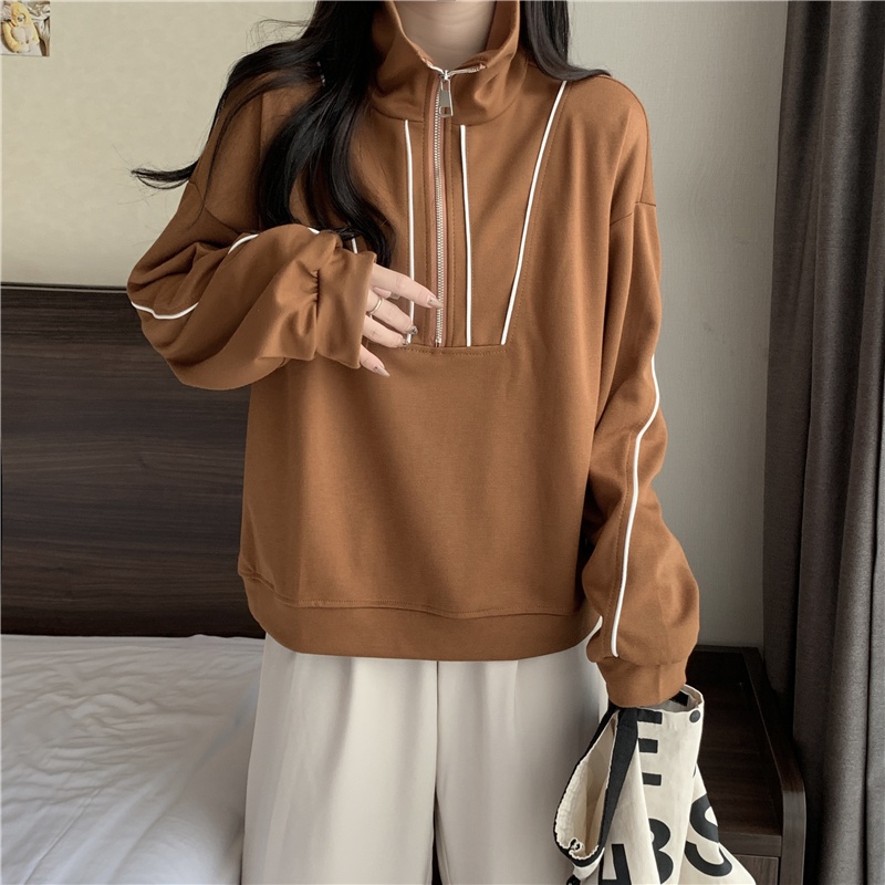 Áo Thun Polo Tay Dài Dáng Rộng Màu Sắc Tương Phản Phong Cách Hàn Quốc Thời Trang Mùa