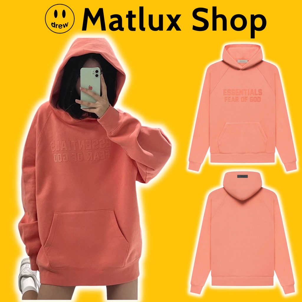 Áo hoodie FEAR OF GOD ESSENTIALS SS22 Coral cao cấp, Áo khoác nỉ ESSENTIALS chất liệu nỉ bông fom rộng