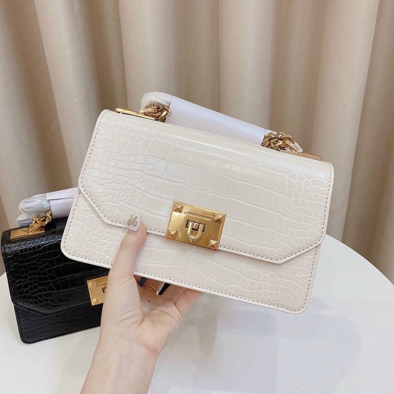 Túi xách CNK Da Rắn Khoá Gập hàng L1 vân rắng rõ nét trắng