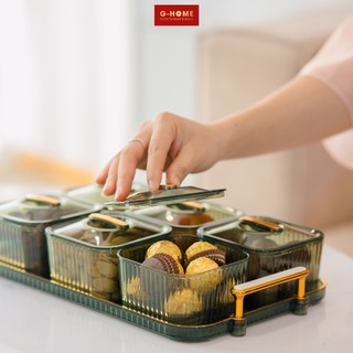 Khay mứt nhựa set 6 Ghome, khay mứt 2 màu nhựa cao cấp sang trọng bày bánh kẹo mứt tết KM23 M4